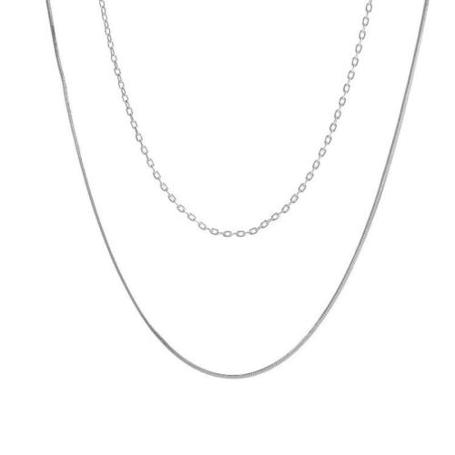 Collier d'acier titane, avec 5cm chaînes de rallonge, poli, Double couche & bijoux de mode & pour femme, couleur originale, Longueur Environ 35.5 cm, Vendu par PC