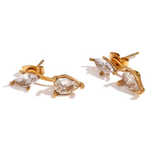 Pendientes de Acero Inoxidable, acero inoxidable 316L, 18K chapado en oro, Joyería & micro arcilla de zirconia cúbica & para mujer, dorado, Vendido por Par