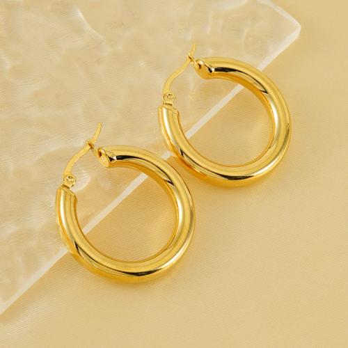 Mens pendiente de aro de acero inoxidable, acero inoxidable 304, 18K chapado en oro, Joyería & diverso tamaño para la opción & para mujer, dorado, Vendido por Par