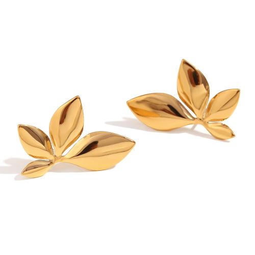 Rostfritt stål Stud Örhängen, 316L rostfritt stål, Leaf, 18K guldpläterad, mode smycken & för kvinna, gyllene, 34.60x22.70mm, Säljs av Par