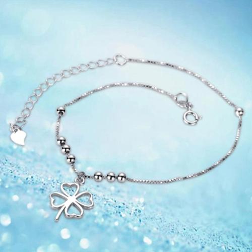 
Mode Sterling Silver Anklet, 925 sterling silver, med 3.5cm extender kedja, Four Leaf Clover, mode smycken & för kvinna, nickel, bly och kadmium gratis, Längd Ca 24.5 cm, Säljs av PC