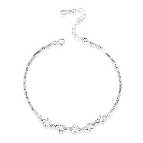 Tobillera de plata esterlina de moda, Plata de ley 925, Flor, Joyería & para mujer, libre de níquel, plomo & cadmio, longitud aproximado 26 cm, Vendido por UD