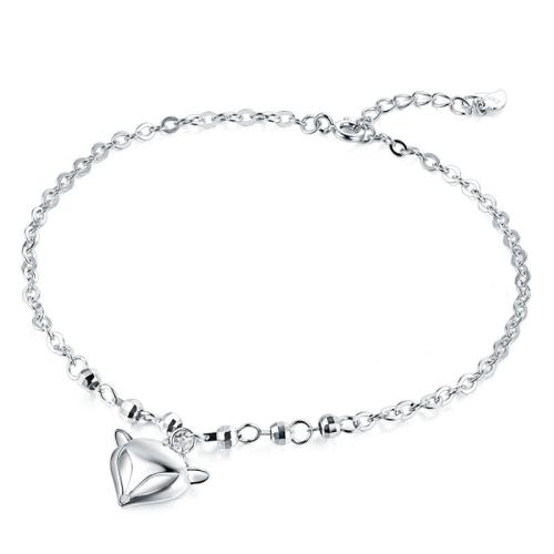 Bracelet en argent sterling à la mode, Argent sterling 925, avec 3cm chaînes de rallonge, renard, bijoux de mode & pour femme, protéger l'environnement, sans nickel, plomb et cadmium, Longueur Environ 21 cm, Vendu par PC