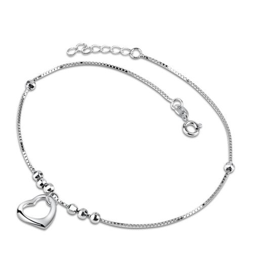 Bracelet en argent sterling à la mode, Argent sterling 925, avec 2.5cm chaînes de rallonge, coeur, poli, bijoux de mode & pour femme, protéger l'environnement, sans nickel, plomb et cadmium, Longueur Environ 21 cm, Vendu par PC