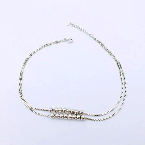 Bracelet en argent sterling à la mode, Argent sterling 925, avec 3cm chaînes de rallonge, poli, Double couche & bijoux de mode & pour femme, protéger l'environnement, sans nickel, plomb et cadmium, Longueur Environ 21.5 cm, Vendu par PC