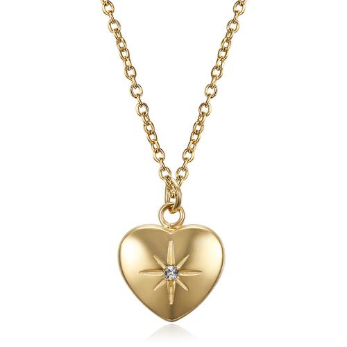 Titanium stål halskæde, med 5cm extender kæde, Heart, mode smykker & for kvinde & med rhinestone, gylden, Længde Ca. 41 cm, Solgt af PC