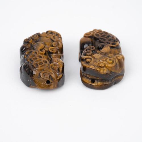 Natural Tiger Eye Beads Mythical Wild Animal Carved DIY yellow Sold By Pair