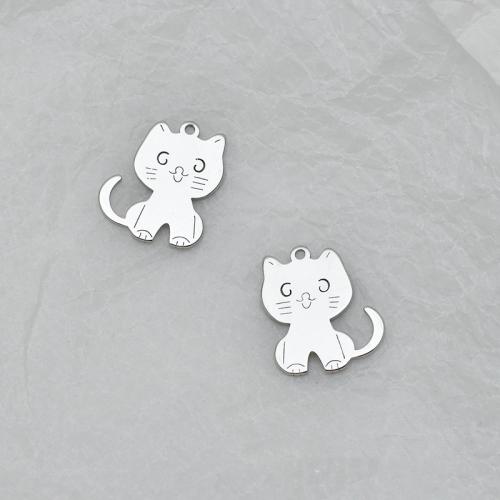 Rustfrit stål Animal Pendler, 304 rustfrit stål, Cat, poleret, du kan DIY, oprindelige farve, 16x19x0.80mm, Solgt af PC