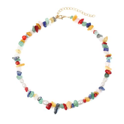 Collar de piedras preciosas joyas, aleación de zinc, con piedracálculo & Perlas plásticas, con 7cm extender cadena, hecho a mano, Joyería & para mujer, multicolor, libre de níquel, plomo & cadmio, longitud 40 cm, Vendido por UD