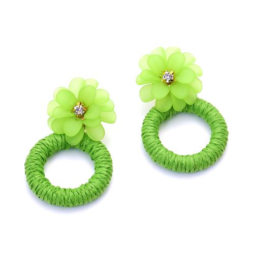 Pendientes de Perno de Aleación de Zinc, con Rafidah Grass & resina, Flor, hecho a mano, Joyería & para mujer & hueco, más colores para la opción, libre de níquel, plomo & cadmio, 65x41mm, Vendido por Par