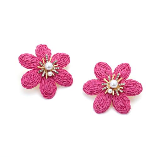 Pendientes, Rafidah Grass, con Perlas plásticas, Flor, hecho a mano, Joyería & para mujer & con diamantes de imitación, más colores para la opción, libre de níquel, plomo & cadmio, 48x43mm, Vendido por Par