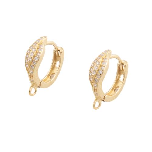 Brass Hoop Earring Components plated DIY & micro pave cubic zirconia gold Sold By Lot