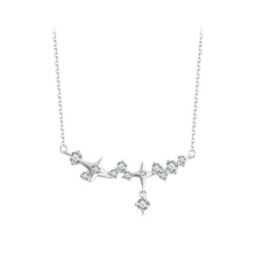 Kubieke Zircon Micro effenen Sterling zilveren ketting, 925 Sterling Zilver, met 5CM extender keten, plated, micro pave zirconia & voor vrouw, platina kleur, Lengte Ca 40 cm, Verkocht door PC