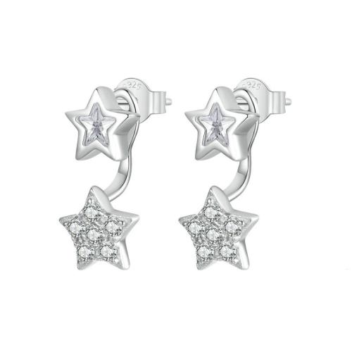 Cubic Zirkonia Micro Pave Sterling Silver Korvakorut, 925 Sterling Silver, Tähti, päällystetty, Micro Pave kuutiometriä zirkonia & naiselle, platina väri, 16x8mm, Myymät Pair