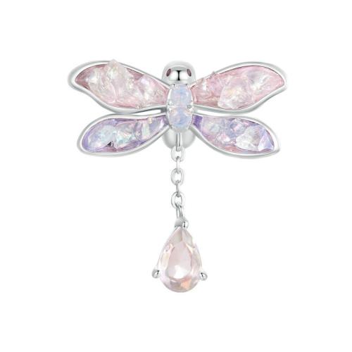 925 Sterling Sølv European vedhæng, med opal & Glas, Dragonfly, forgyldt, du kan DIY & Micro Pave cubic zirconia & emalje, platin farve, 21x20mm, Solgt af PC