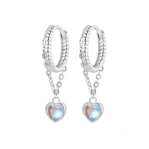 925 Boucles d’oreilles Sterling Silver Drop & Dangle, argent sterling 925, avec Moonstone, Placage, pour femme, couleur platine, 23x5mm, Vendu par paire