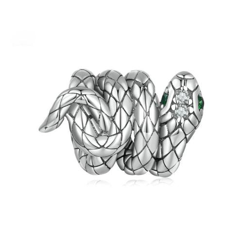 925 Sterling Silver European Beads, 925 argento sterlina, with Spinello, Serpente, placcato, DIY & Micro spianare cubic zirconia, argento, 8x12mm, Venduto da PC