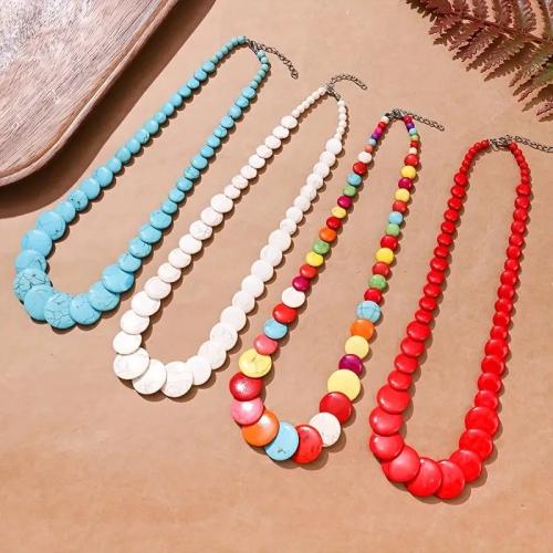 Collares de Moda, Turquesa sintético, con 5cm extender cadena, Redondo aplanado, Joyería & Estilo bohemio & para mujer, más colores para la opción, longitud aproximado 49 cm, Vendido por UD