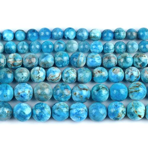 Edelstein Schmuckperlen, Apatite, rund, poliert, Modeschmuck & DIY & verschiedene Größen vorhanden, blau, verkauft per ca. 38 cm Strang