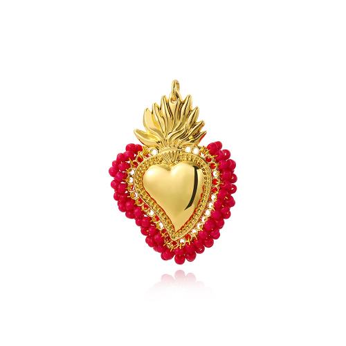 Μενταγιόν Brass Heart, Ορείχαλκος, με Seedbead, Καρδιά, 18K επιχρυσωμένο, DIY, περισσότερα χρώματα για την επιλογή, νικέλιο, μόλυβδο και κάδμιο ελεύθεροι, 40x55mm, Sold Με PC