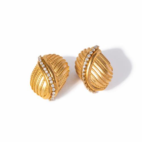 Stainless Steel Stud Earrings 304 Stainless Steel 18K gold plated fashion jewelry & for woman & with rhinestone golden Sold By Pair