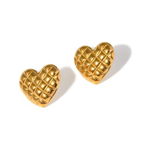 Stainless Steel Stud Earrings 304 Stainless Steel Heart 18K gold plated fashion jewelry & for woman golden Sold By Pair