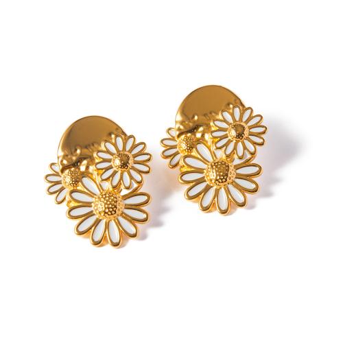 Cruach dhosmálta Graí Earrings, 304 Cruach dhosmálta, Daisy, 18K ór plátáilte, jewelry faisin & do bhean & cruan, órga, 36x28.40mm, Díolta De réir Péire