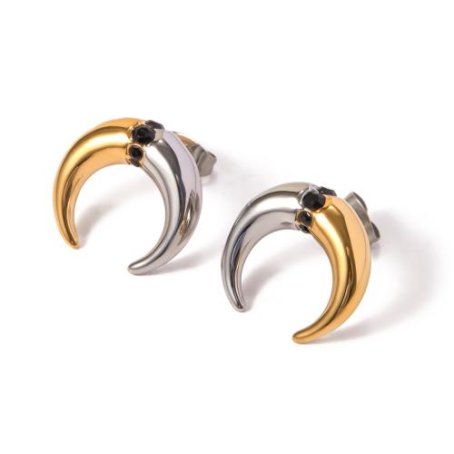 Stainless Steel Stud Earrings 304 Stainless Steel Vacuum Ion Plating fashion jewelry & for woman & with rhinestone Sold By Pair