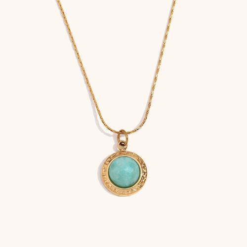 Collier de bijoux en acier inoxydable, acier inoxydable 316L, avec Amazonite, Plaqué or 18K, bijoux de mode & pour femme, doré, 10.70x13mm, Vendu par Environ 40 cm brin