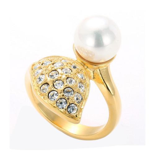 Anello di barretta in acciaio inox con strass, 304 acciaio inox, with Shell Pearl, gioielli di moda & formato differente per scelta & per la donna, nessuno, Venduto da PC