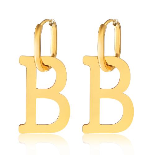 Huggie hoepel Drop Earrings, 304 roestvrij staal, Letter B, mode sieraden & voor vrouw, gouden, 16x35mm, Verkocht door pair