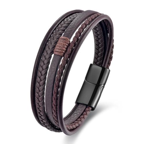 PU cavo bracciali, with 304 acciaio inox, Vintage & per l'uomo, nessuno, Lunghezza 21 cm, Venduto da PC