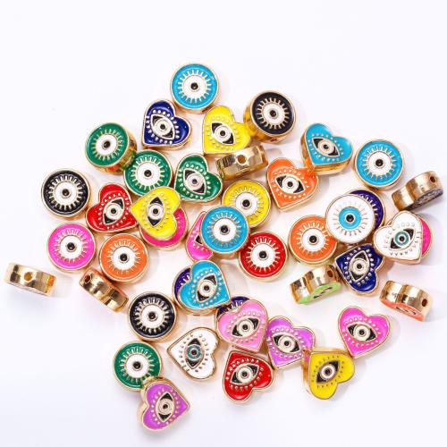 Zinklegering Evil Eye Beads, Zinc Alloy, Hart, gold plated, dubbelzijdig emaille & DIY, meer kleuren voor de keuze, 12mm, 20pC's/Bag, Verkocht door Bag