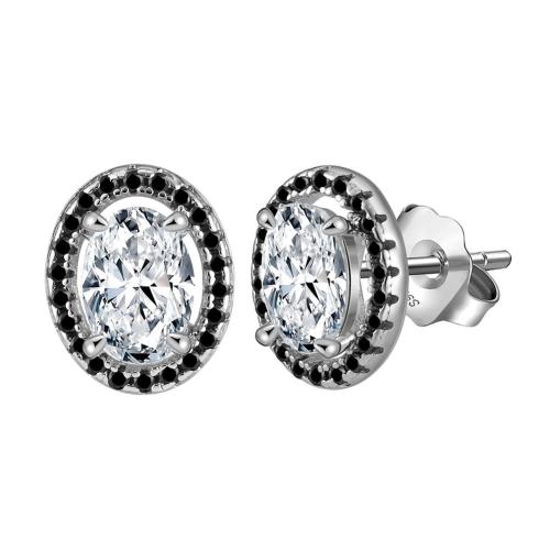 Kubinių Zirconia Mikro Pave sidabro auskarai, 925 Sterling Silver, su Brangakmenis, padengtą, mikro nutiesti kubinių Zirconia & moters, platinos spalva, 10.50mm, Pardavė Pora