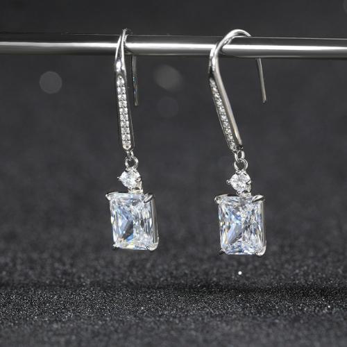 Cubic Zirconia micro pavimenta Sterling Silver Earring, 925 argento sterlina, placcato, Micro spianare cubic zirconia & per la donna, color platino, Venduto da coppia