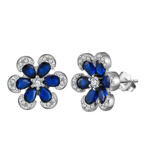 Ciúbach Zirconia Micrimhilseogra réiteach Sterling Silver Earring, 925 Sterling Silver, le Sapphire, plátáilte, micrea réiteach zirconia ciúbach & do bhean, dath platanam, 15mm, Díolta De réir Péire