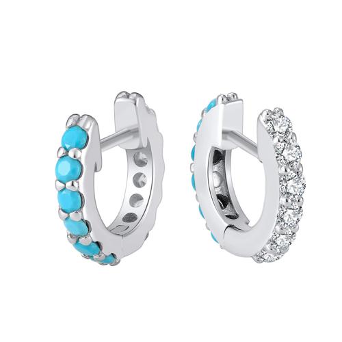 925 Sterling Silver Hoop Earrings with turquoise plated for woman Sold By Pair