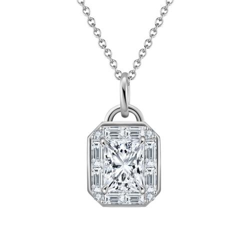 Cubic Zircon Micro bana Sterling Silver Halsband, 925 Sterling Silver, plated, micro bana cubic zirconia & för kvinna, platina färg, Längd Ca 45 cm, Säljs av PC