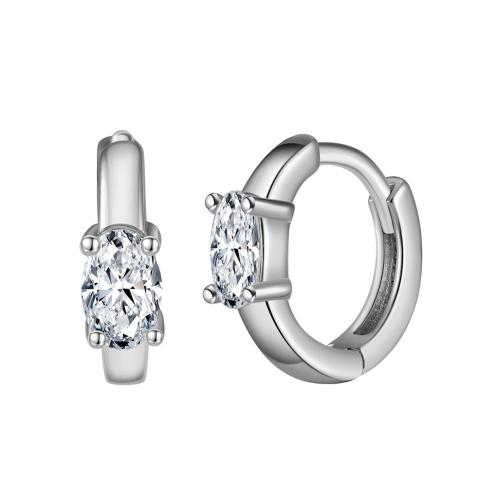 Cubic Zirconia micro pavimenta Sterling Silver Earring, 925 argento sterlina, placcato, Micro spianare cubic zirconia & per la donna, color platino, 10mm, Venduto da coppia