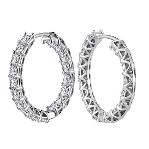 Cubic Zirconia micro pavimenta Sterling Silver Earring, 925 argento sterlina, placcato, Micro spianare cubic zirconia & per la donna, color platino, 24.50mm, Venduto da coppia