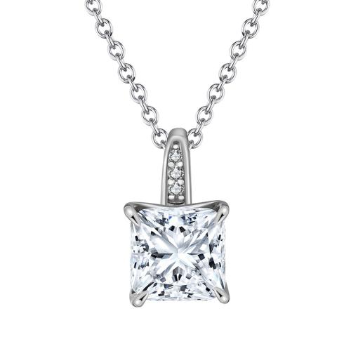 Cubic Zircon Micro bana Sterling Silver Halsband, 925 Sterling Silver, plated, micro bana cubic zirconia & för kvinna, platina färg, Längd Ca 45 cm, Säljs av PC