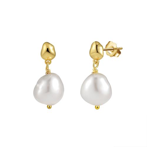 Sterling Silver Jewelry Earring, 925 Sterling Silver, le Pearl Fionnuisce, plátáilte, do bhean, órga, 21mm, Díolta De réir Péire