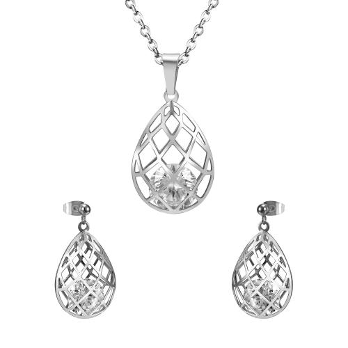 304 acciaio inox set di gioielli fashion, orecchino & Collana, 2 pezzi & stili diversi per la scelta & Micro spianare cubic zirconia & per la donna, Lunghezza Appross. 17.7 pollice, Venduto da set