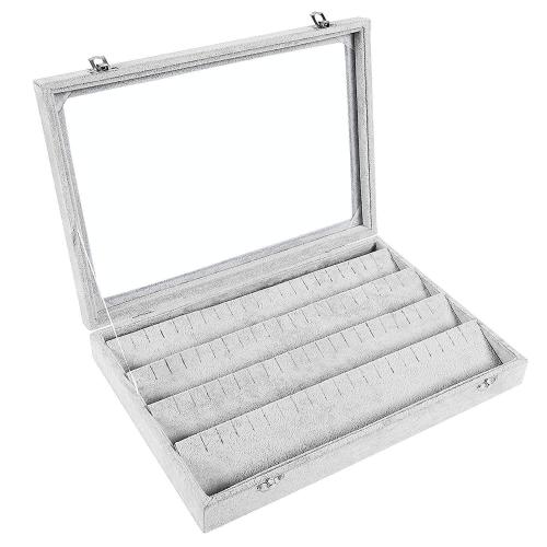 Composiet Hout Multifunctionele Jewelry Box, met Katoenfluweel & Glas, Rechthoek, Stofdicht & transparant & verschillende stijlen voor de keuze, grijs, 350x240x45mm, Verkocht door PC