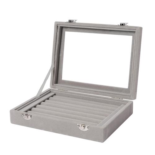 Katoenfluweel Ring Box, met Fibreboard voor middelste dichtheid & Glas, Rechthoek, Stofdicht & transparant, meer kleuren voor de keuze, 200x150x48mm, Verkocht door PC