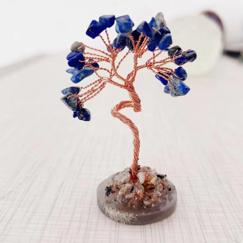 Décoration riche d’arbre, Cristal naturel, avec fil en laiton & Agate, pour la maison et le bureau, plus de couleurs à choisir, 80x40x35mm, Vendu par PC