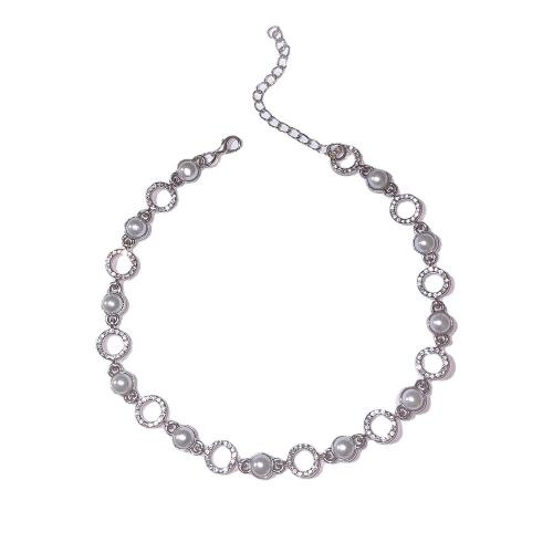 Mode Collier Choker, alliage de zinc, avec perle de plastique, avec 7cm chaînes de rallonge, bijoux de mode & pour femme & avec strass, argent, protéger l'environnement, sans nickel, plomb et cadmium, Longueur Environ 32 cm, Vendu par PC