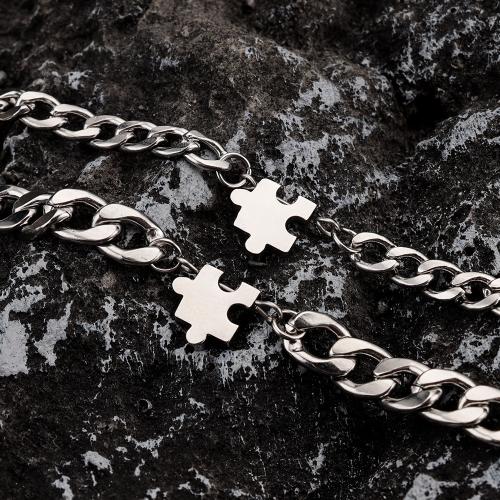 Casal pulseira e bracelete, Partículas de aço, with 5cm extender chain, 2 peças & joias de moda & unissex, cor original, comprimento Aprox 18 cm, vendido por Defina