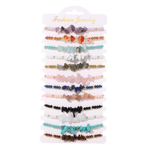 Gemstone Bracciali, Pietra naturale, with Filo di cotone & cristallo, fatto a mano, gioielli di moda & per la donna, colori misti, Lunghezza 18-23 cm, 12PC/lotto, Venduto da lotto