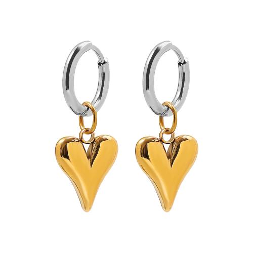 Acier inoxydable Levier Retour Earring, Acier inoxydable 304, coeur, Placage, bijoux de mode & pour femme, protéger l'environnement, sans nickel, plomb et cadmium, 31x13mm, Vendu par paire